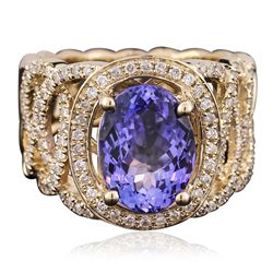 14KT Yellow Gold 3.29ct Tanzanite and Diamond Ring