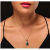 Image 1 : 14KT Yellow Gold 2.58ct Emerald and Diamond Pendant With Chain