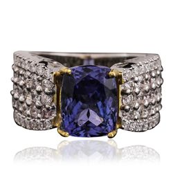 14KT Two-Tone Gold 3.80ct Tanzanite and Diamond Ring