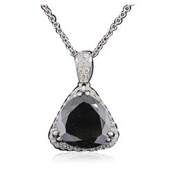 14KT White Gold 6.68ctw Black Diamond Pendant With Chain