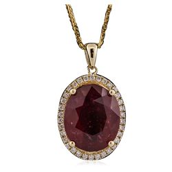 14KT Yellow Gold 8.61ct Ruby and Diamond Pendant With Chain