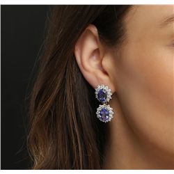 14KT White Gold 10.92ctw Tanzanite and Diamond Earrings