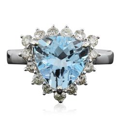 14KT White Gold 4.19ct Blue Topaz and Diamond Ring