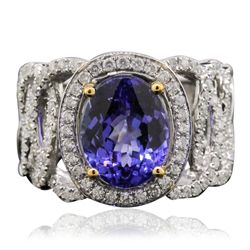 14KT Two-Tone Gold 3.59ct Tanzanite and Diamond Ring