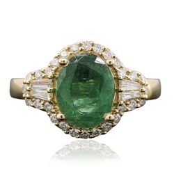 14KT Yellow Gold 2.08ct Emerald and Diamond Ring