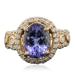 14KT Yellow Gold 3.43ct Tanzanite and Diamond Ring