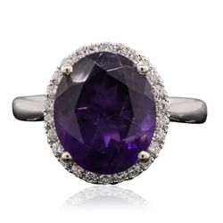 14KT Two-Tone Gold 4.36ct Amethyst and Diamond Ring