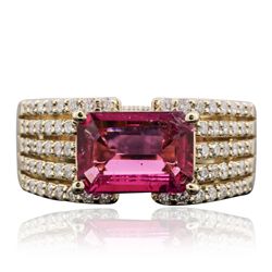 14KT Yellow Gold 1.91ct Rubelite and Diamond Ring