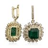 Image 2 : 14KT Yellow Gold 13.62ctw Emerald and Diamond Earrings
