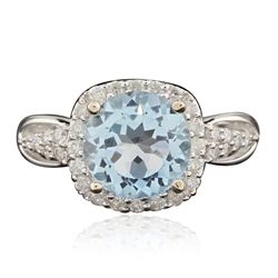 14KT White Gold 2.80ct Blue Topaz and Diamond Ring