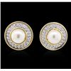 Image 3 : 18KT Yellow Gold Pearl and Diamond Earrings