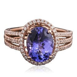 14KT Rose Gold 2.92ct Tanzanite and Diamond Ring