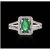 Image 1 : 18KT White Gold 0.92ct Emerald and Diamond Ring