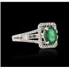 Image 2 : 18KT White Gold 0.92ct Emerald and Diamond Ring