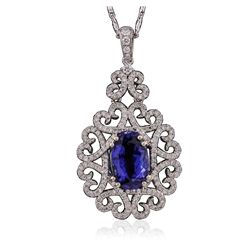 18KT White Gold 3.96ct Tanzanite and Diamond Pendant With Chain