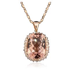 14KT Rose Gold 29.85ct Morganite and Diamond Pendant With Chain