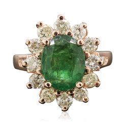 14KT Rose Gold 2.48ct Emerald and Diamond Ring