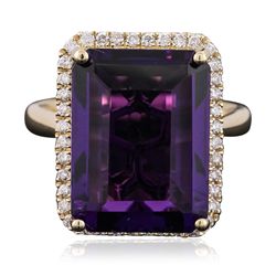 14KT Yellow Gold 10.27ct Amethyst and Diamond Ring