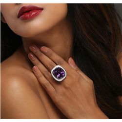 14KT White Gold 23.72ct Amethyst and Diamond Ring