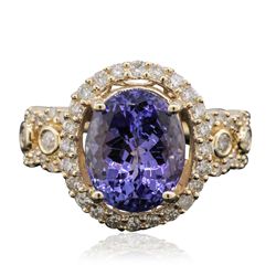 14KT Yellow Gold 3.79ct Tanzanite and Diamond Ring