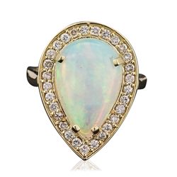 14KT Yellow Gold 5.31ct Opal and Diamond Ring