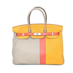 Authentic Vintage Hermes 35cm Birkin Bag in Dual Tone Yellow Togo Leather with Palladium Hardware