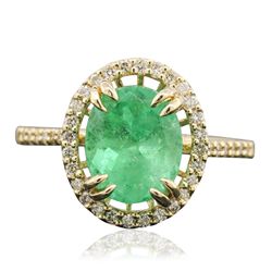 14KT Yellow Gold 2.97ct Emerald and Diamond Ring