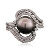 Image 3 : 14KT White Gold Pearl and Diamond Ring