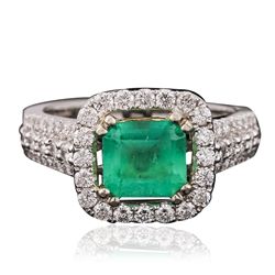 14KT White Gold 2.17ct Emerald and Diamond Ring