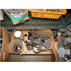 BOX OF MISC, TIMING LITE, CERAMIC KNOBS, AND MORE