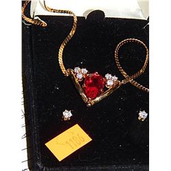 NECKLACE AND EARING SET - 10K GOLD - RUBY AND CUBIC ZIRCONIAN - FROM EATON'S