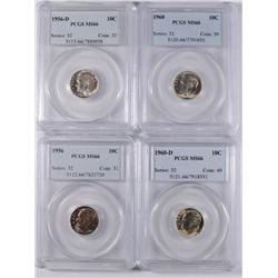 LOT OF ( 4 ) ROOSEVELT DIMES, PCGS MS-66: 1956 AND 1956-D, 1960 AND 1960-D