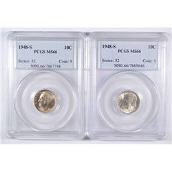 LOT OF ( 2 ) 1948-S ROOSEVELT DIMES, PCGS MS-66!