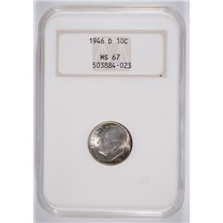 1946-D ROOSEVELT DIME, NGC MS-67