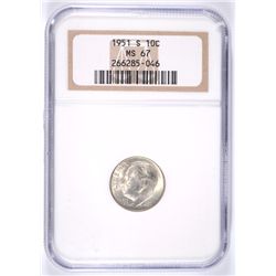1951-S ROOSEVELT DIME, NGC MS-67