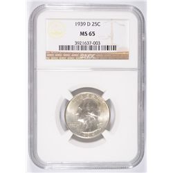 1939-D WASHINGTON QUARTER, NGC  MS-65 GEM!