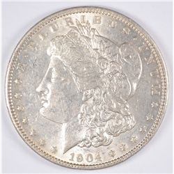 1904 MORGAN SILVER DOLLAR, AU-58
