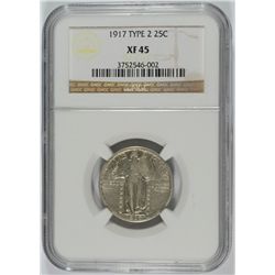 1917 TYPE-2 STANDING LIBERTY QUARTER, NGC XF-45