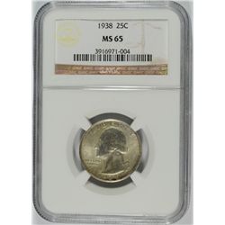 1938 WASHINGTON QUARTER, NGC MS-65