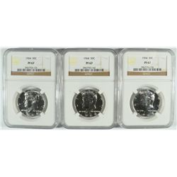 LOT OF ( 3 ) 1964 KENNEDY HALF DOLLARS, NGC PROOF-67