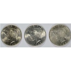 LOT OF ( 3 ) 1923 PEACE SILVER DOLLARS, NICE BU