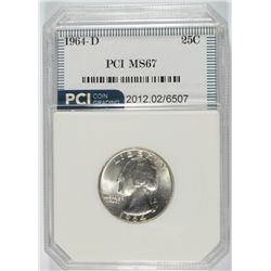 1964-D WASHINGTON QUARTER, PCI MS-67  TRENDS FOR $1750.00