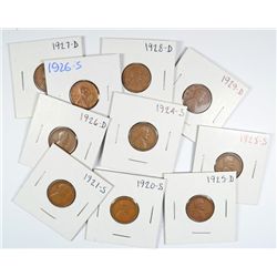 (10) LINCOLN CENTS (20-S, 21-S, 24-S, 25-D, 25-S, 26-D, 26-S, 27-D, 28-D, 29-D)