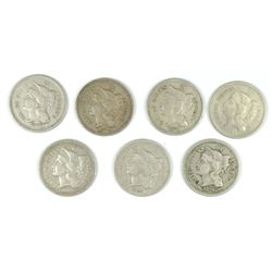 (7) THREE CENT NICKELS (65, 66, 67, 69, 70, 71, 74)