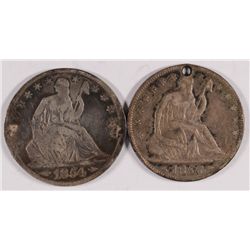 LOT of (2) HOLED SEATED HALF DOLLARS, 1854-O & 1855-O