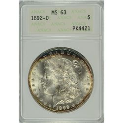 1892-O MORGAN DOLLAR ANACS MS-63