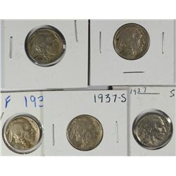 (5) 1937-S BUFFALO NICKELS
