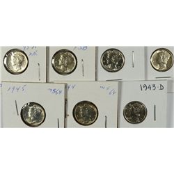 (7) BU MERCURY DIMES (41-D, 42, 42-D, 43, 43-D, 44, 45)