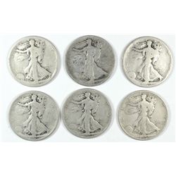 (6) WALKING LIBERTY HALF DOLLARS (19-D, 19-S, 20, 20-S, 27-S, 28-S)