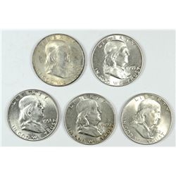 (5) CH BU FRANKLIN HALF DOLLARS (48-D, 49, 49-D, 51, 55)